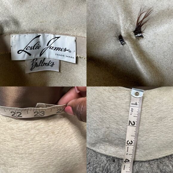 Vintage Lesile James Feathered Hat Wide Brim Wool Avant Garde Statement Piece - Picture 8 of 9